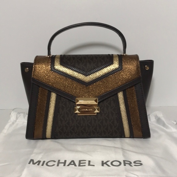 Michael Kors Whitney brown pale gold satchel bag - Picture 2 of 12